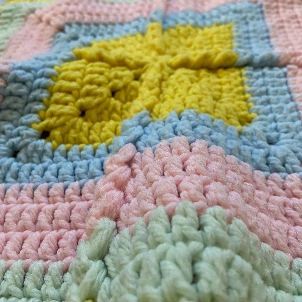 Afghan Crochet Throw Blanket Raised 3D Square Blanket Handmade Pastel Rainbow